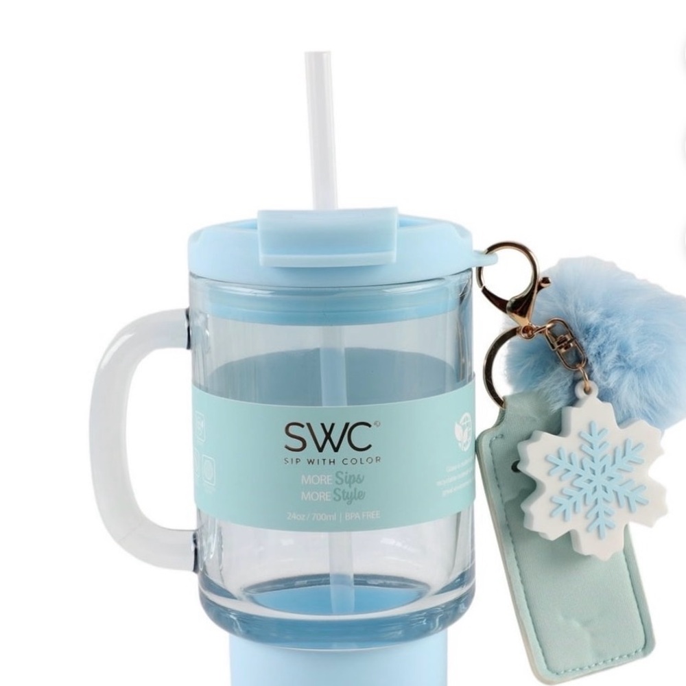 Blue Party Tumbler with Straw and Keychain